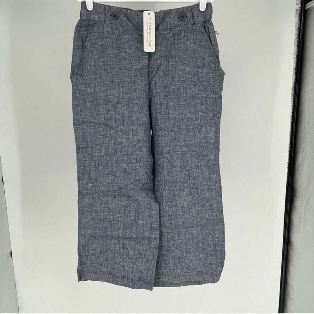SOFT SURROUNDINGS NWT ALISO POINT LINEN WIDE LEG CROP PANTS BLUE SMALL - Picture 2 of 12